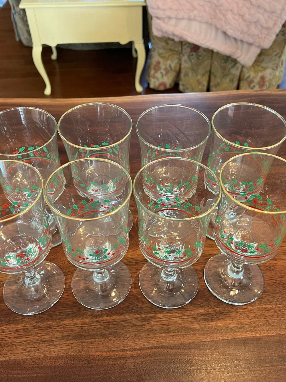 Festive Short Stem Goblets with Red Berry & Green Foliage Accent